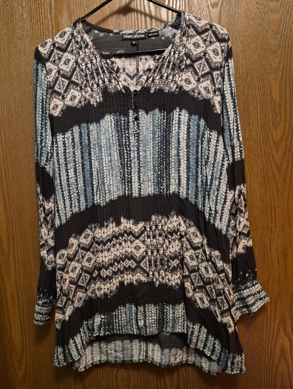 Tolani Blue & Black Patterned Women's Tunic Top XS